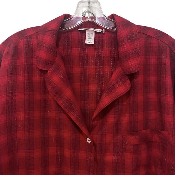 Victoria's Secret Pajama Set Womens Large Red Plaid Long Sleeve Button Up Lounge - Picture 3 of 12